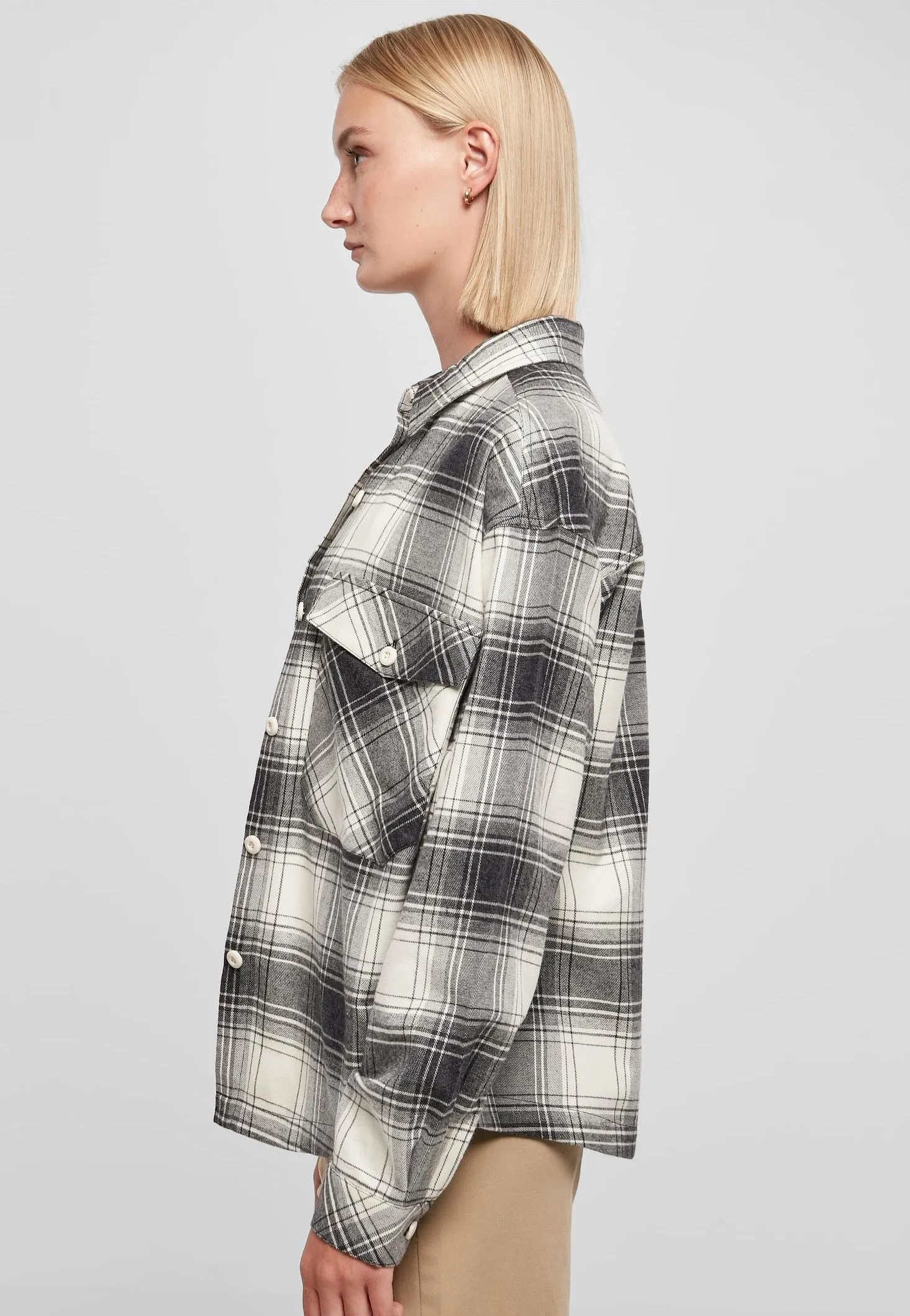Urban Classics - Ladies Oversized Check Whitesand/Black - Shirt