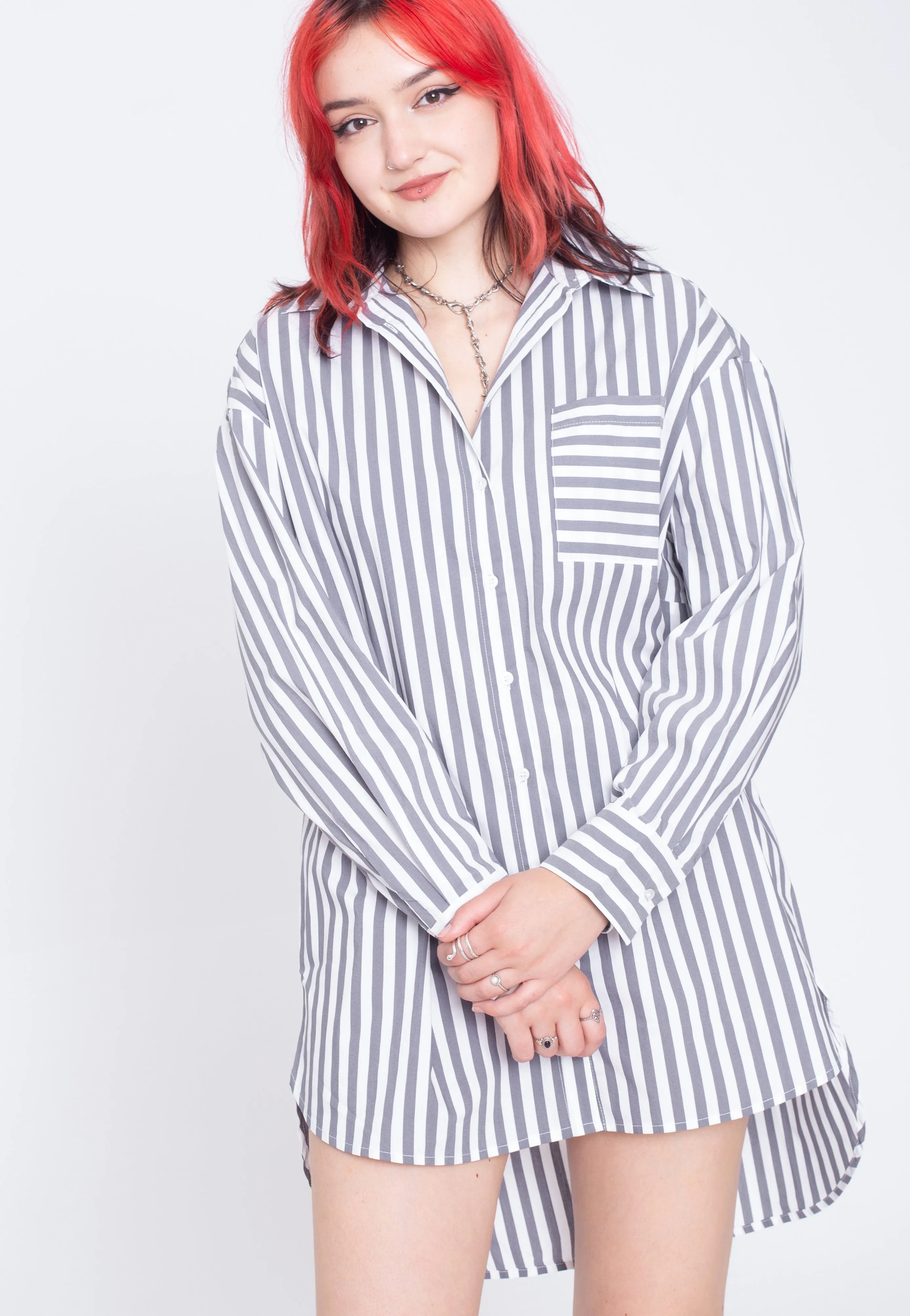 Urban Classics - Ladies Oversized Stripe White/Darkshadow - Shirt