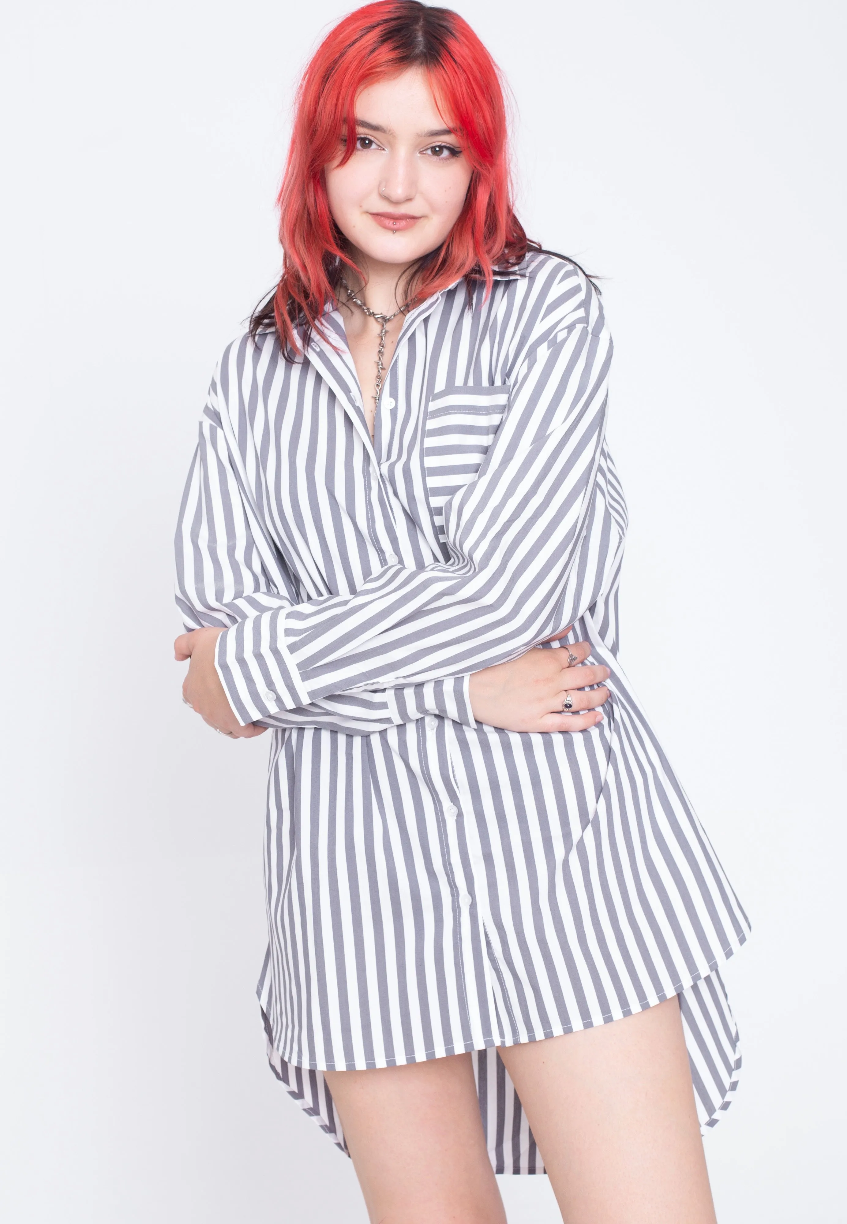 Urban Classics - Ladies Oversized Stripe White/Darkshadow - Shirt