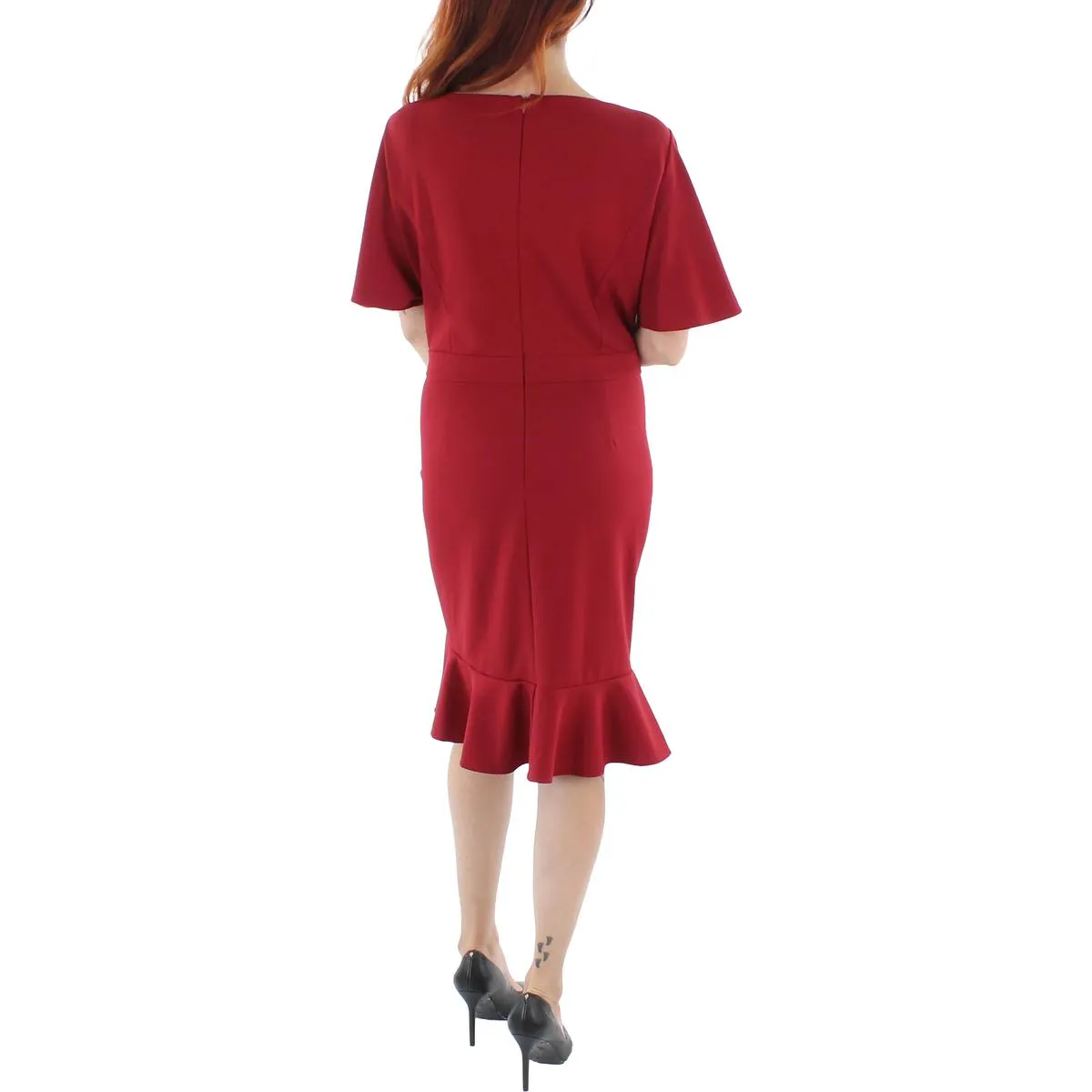 Womens Knit Flutter Sleeves Sheath Dress