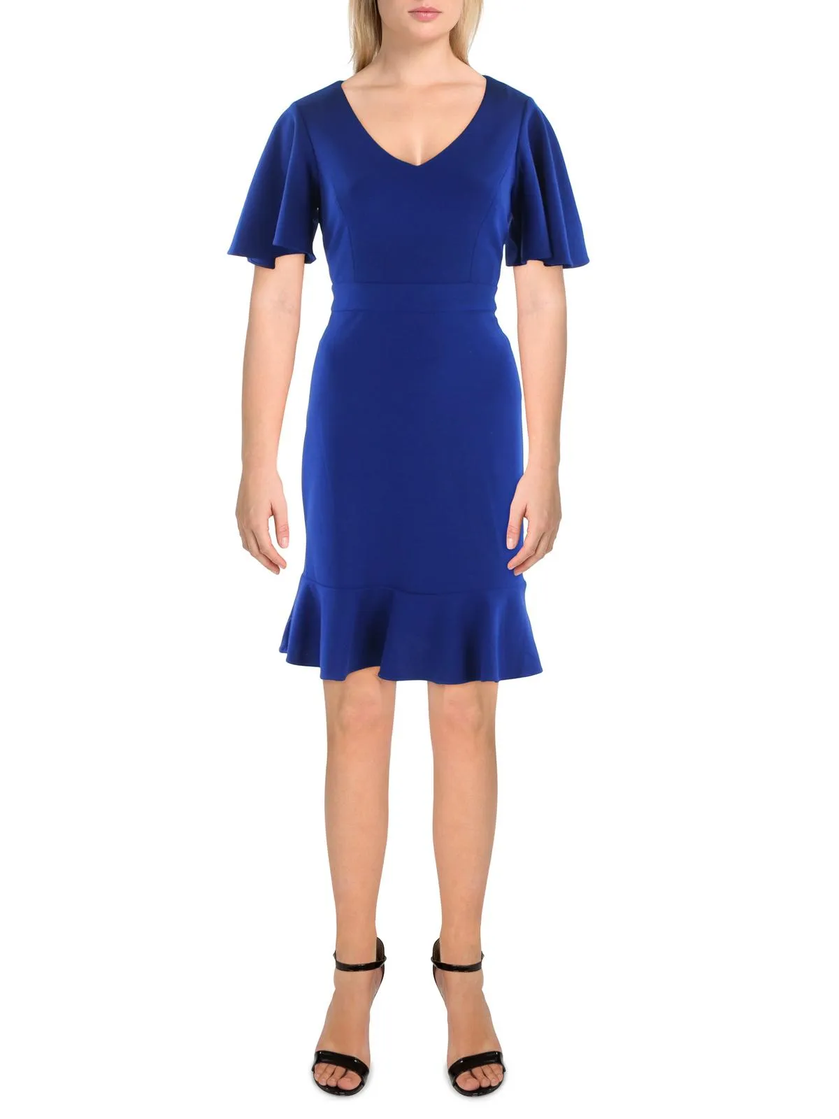 Womens Knit Flutter Sleeves Sheath Dress