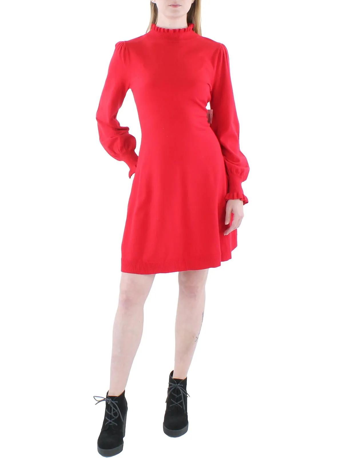 Womens Ruffled Midi Sweaterdress