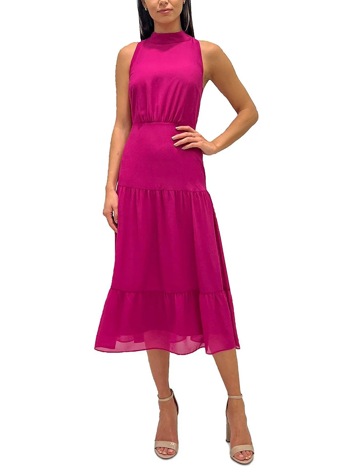 Womens Satin Sleeveless Midi Dress