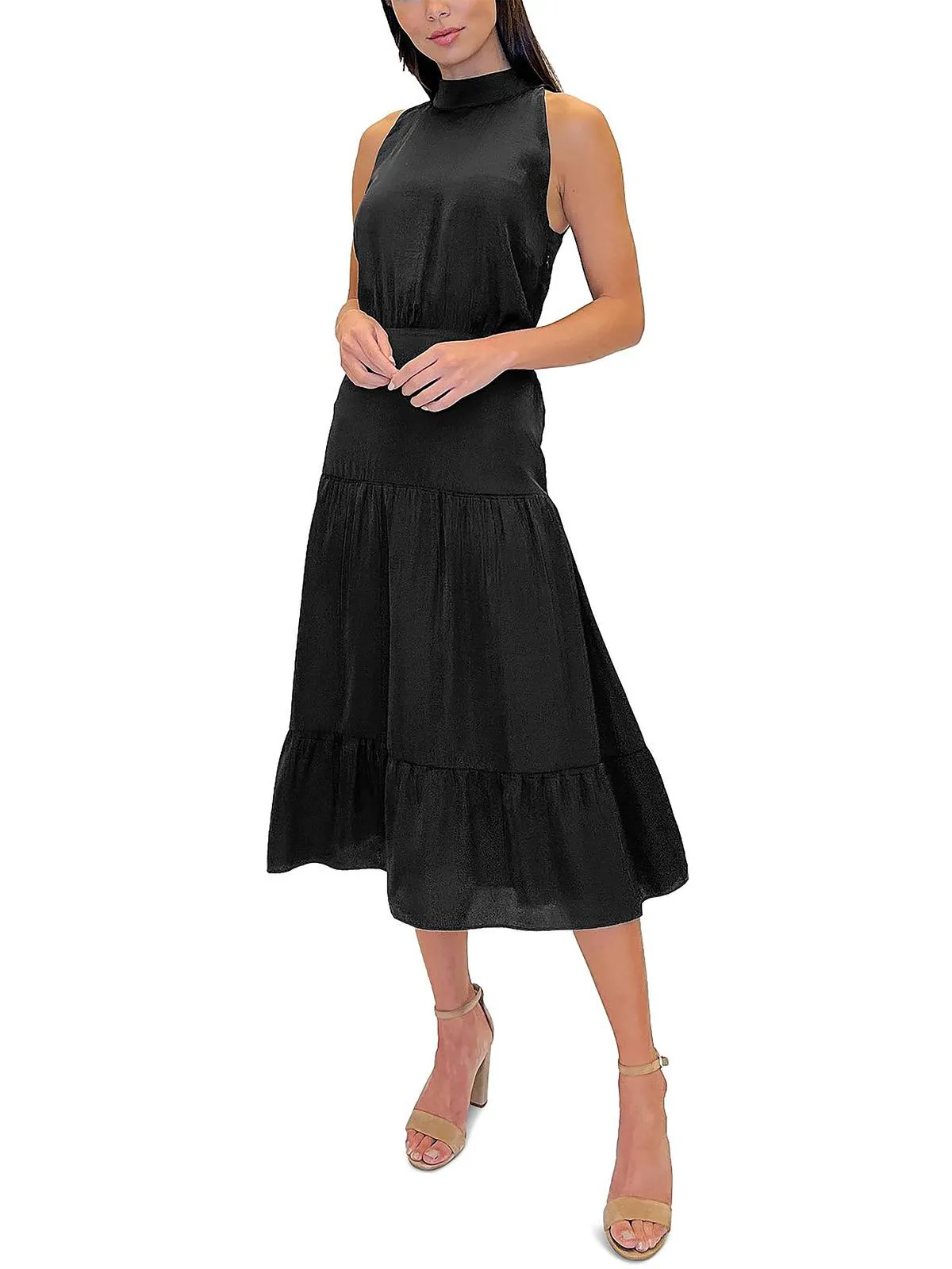 Womens Satin Sleeveless Midi Dress