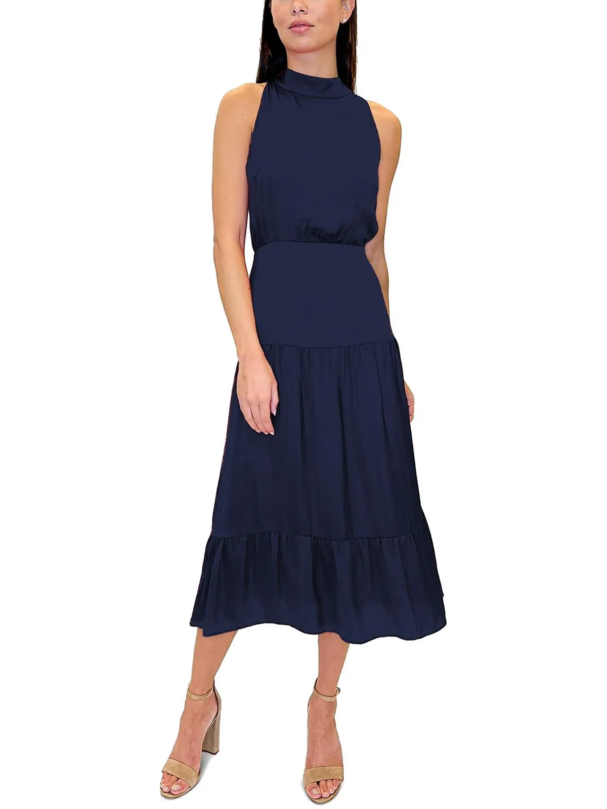 Womens Satin Sleeveless Midi Dress