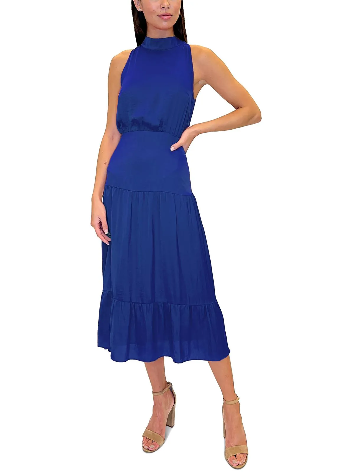 Womens Satin Sleeveless Midi Dress