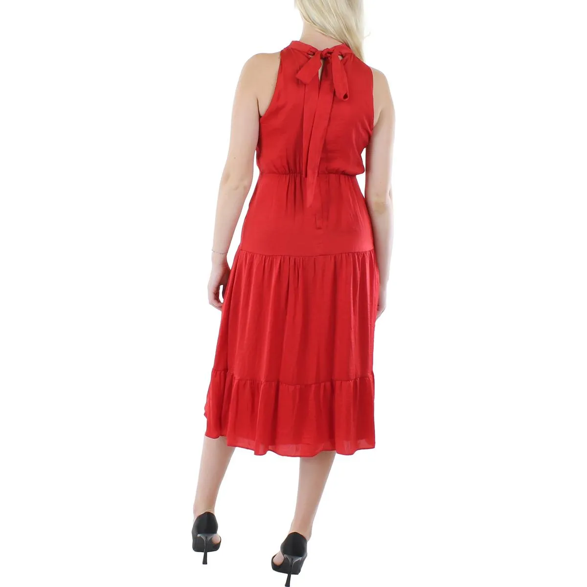 Womens Satin Sleeveless Midi Dress