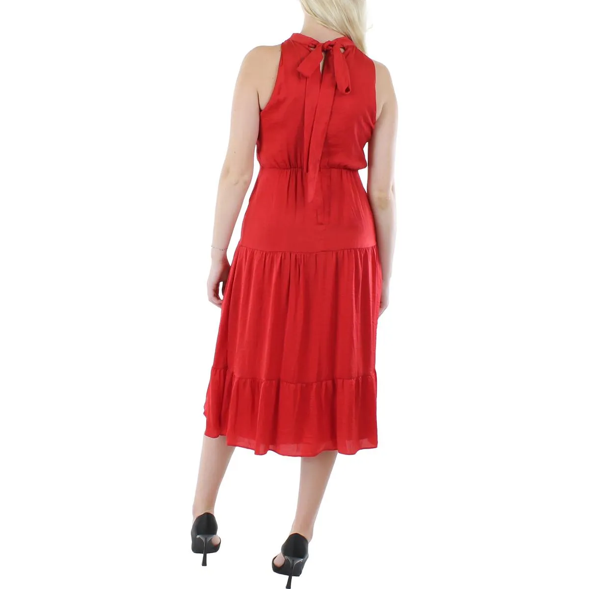 Womens Satin Sleeveless Midi Dress