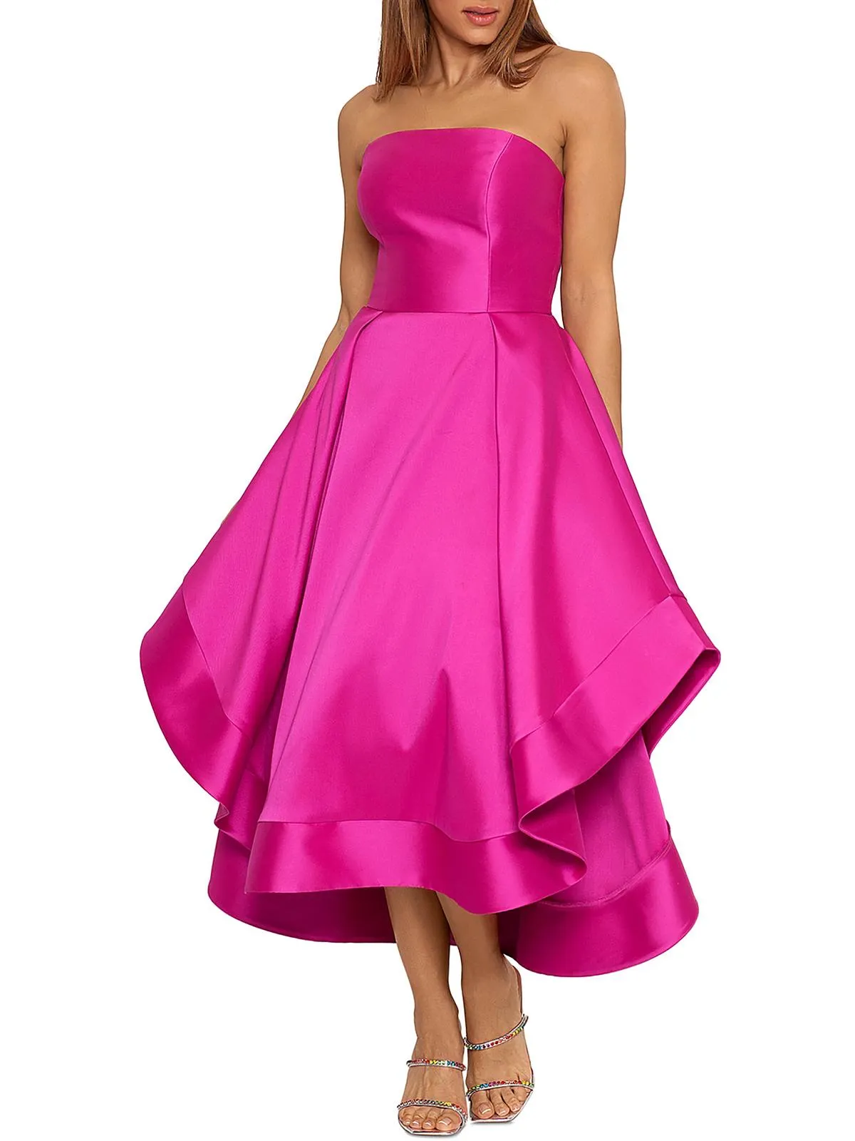 Womens Strapless Pockets Midi Dress