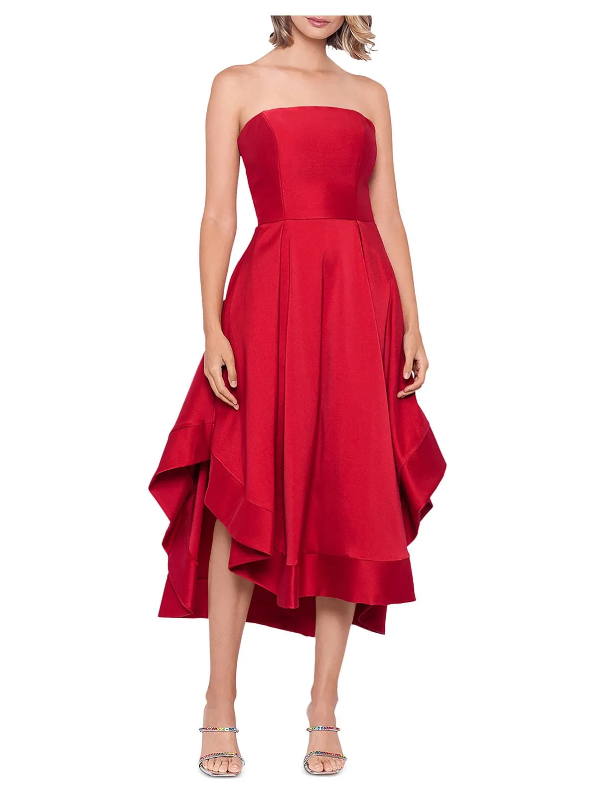 Womens Strapless Pockets Midi Dress